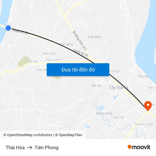 Thái Hòa to Tiên Phong map