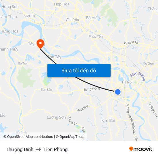 Thượng Đình to Tiên Phong map