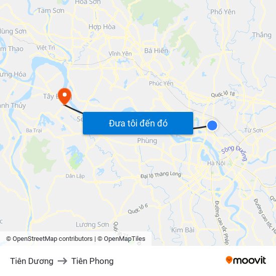 Tiên Dương to Tiên Phong map