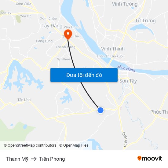 Thanh Mỹ to Tiên Phong map