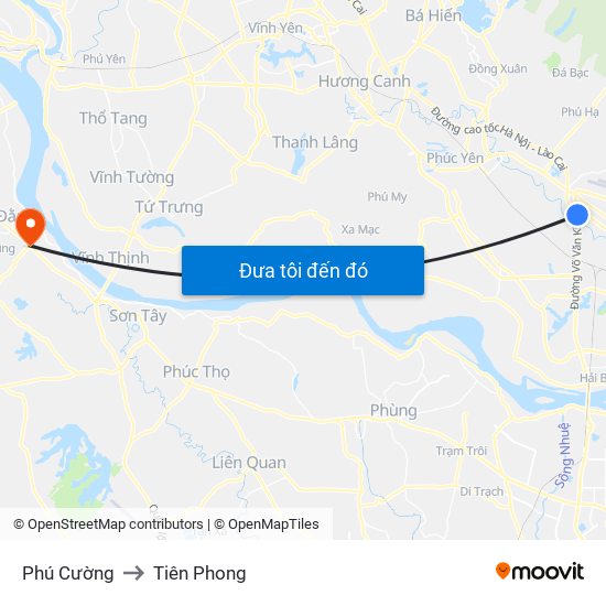 Phú Cường to Tiên Phong map