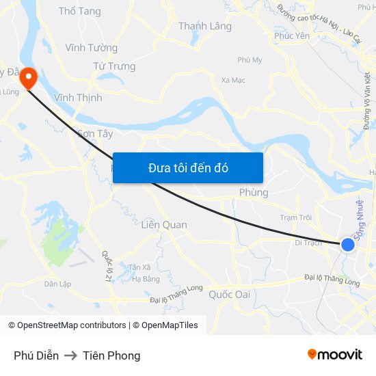 Phú Diễn to Tiên Phong map