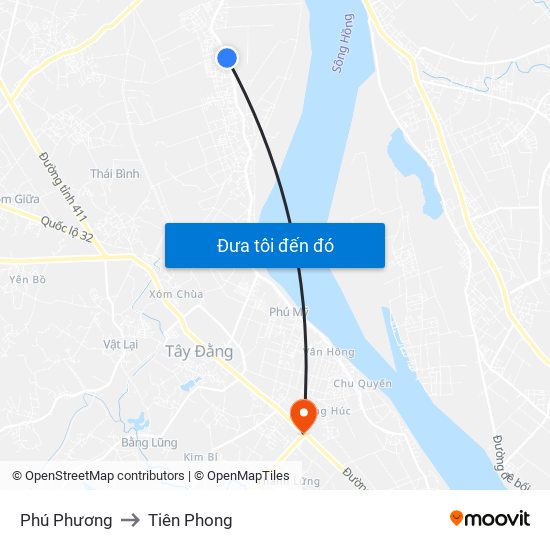 Phú Phương to Tiên Phong map