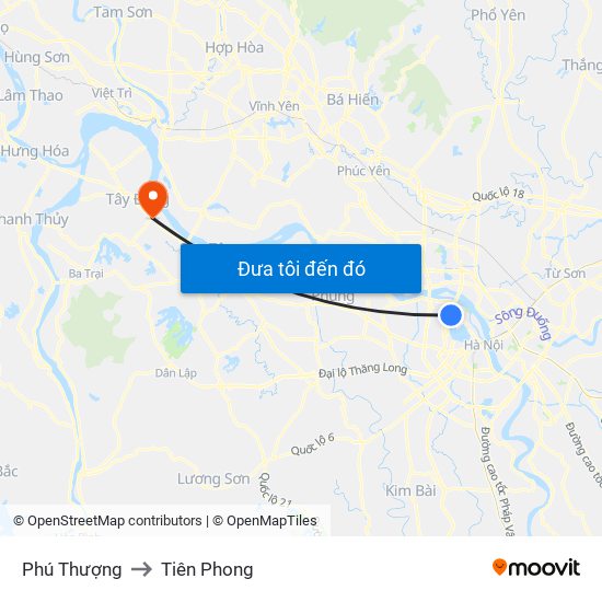 Phú Thượng to Tiên Phong map