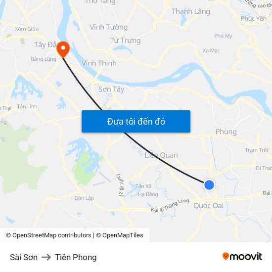 Sài Sơn to Tiên Phong map