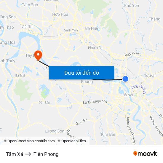 Tầm Xá to Tiên Phong map