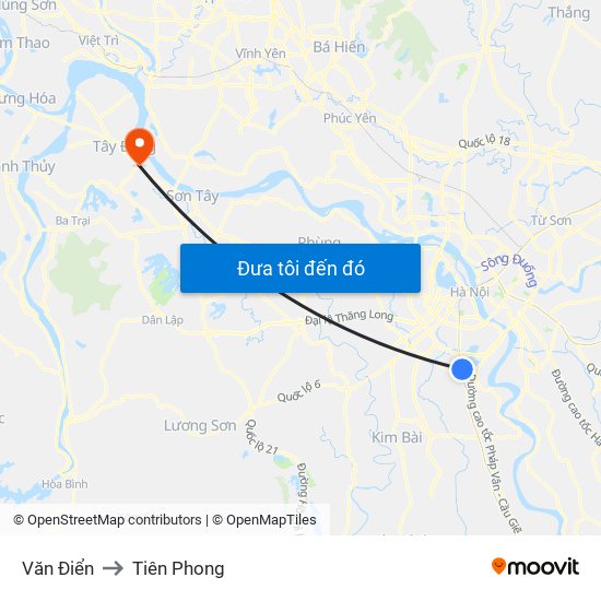 Văn Điển to Tiên Phong map