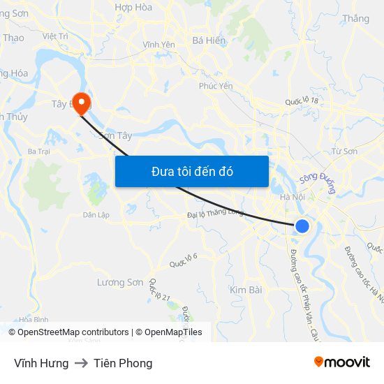 Vĩnh Hưng to Tiên Phong map