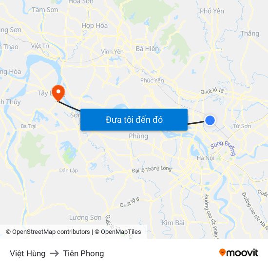Việt Hùng to Tiên Phong map