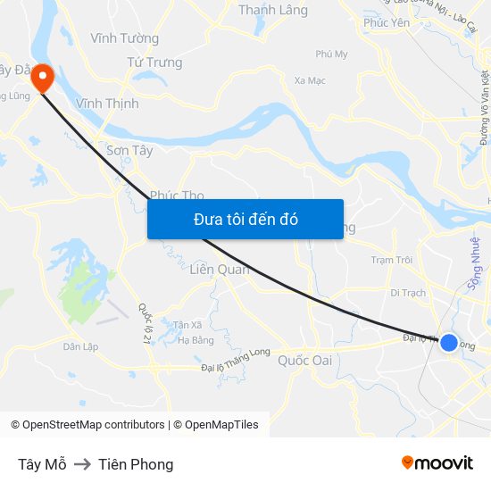 Tây Mỗ to Tiên Phong map