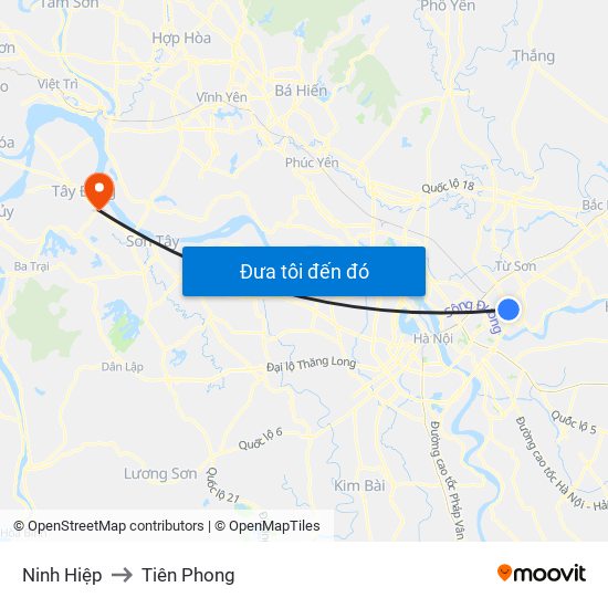 Ninh Hiệp to Tiên Phong map