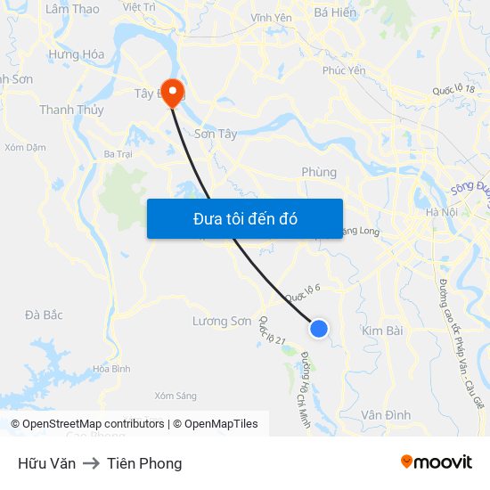 Hữu Văn to Tiên Phong map