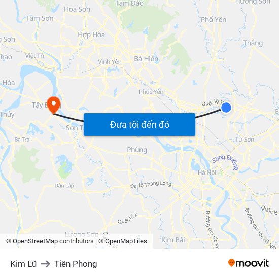 Kim Lũ to Tiên Phong map