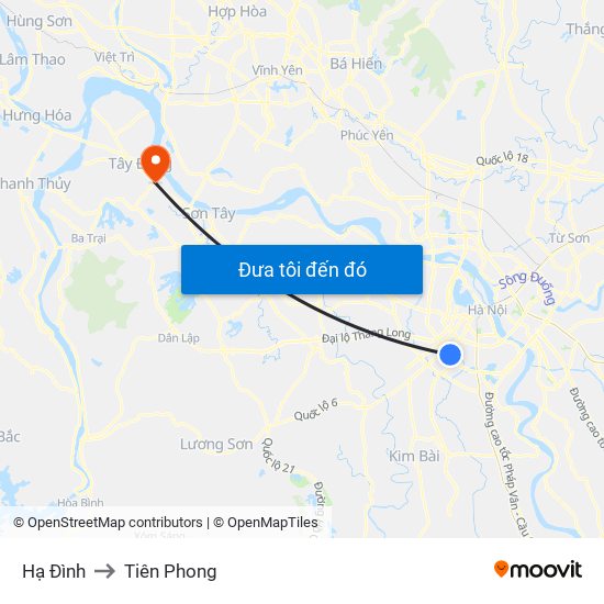 Hạ Đình to Tiên Phong map