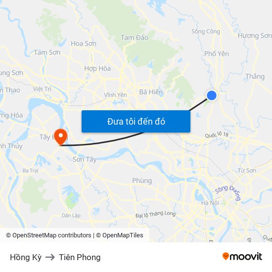 Hồng Kỳ to Tiên Phong map