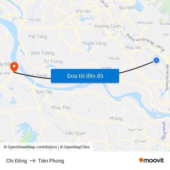 Chi Đông to Tiên Phong map