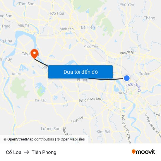Cổ Loa to Tiên Phong map