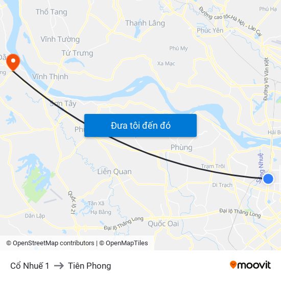 Cổ Nhuế 1 to Tiên Phong map