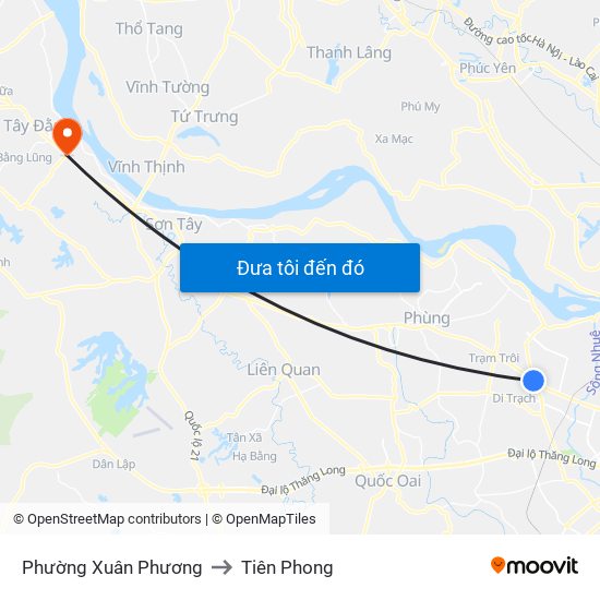 Phường Xuân Phương to Tiên Phong map