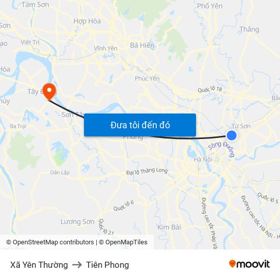 Xã Yên Thường to Tiên Phong map