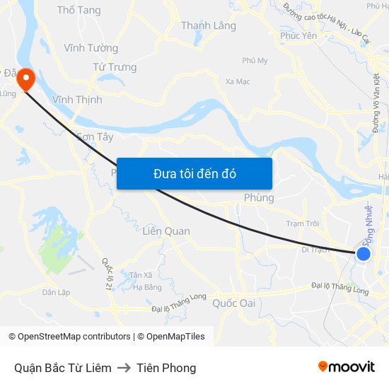 Quận Bắc Từ Liêm to Tiên Phong map