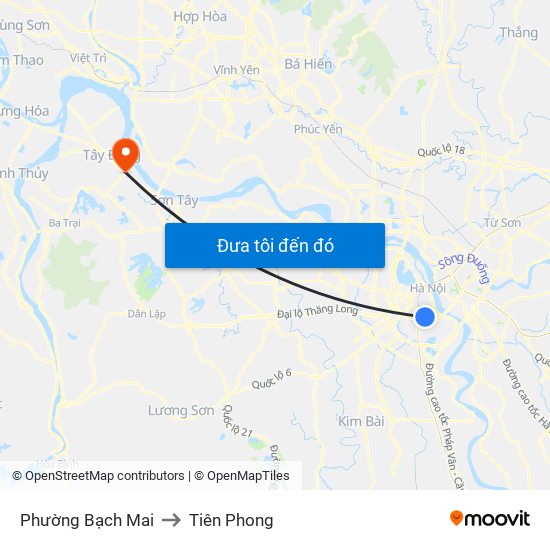 Phường Bạch Mai to Tiên Phong map