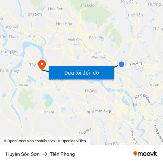 Huyện Sóc Sơn to Tiên Phong map