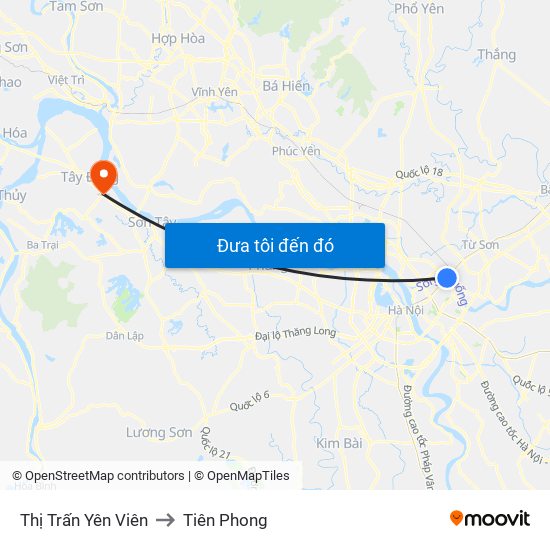 Thị Trấn Yên Viên to Tiên Phong map