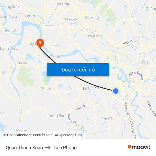 Quận Thanh Xuân to Tiên Phong map