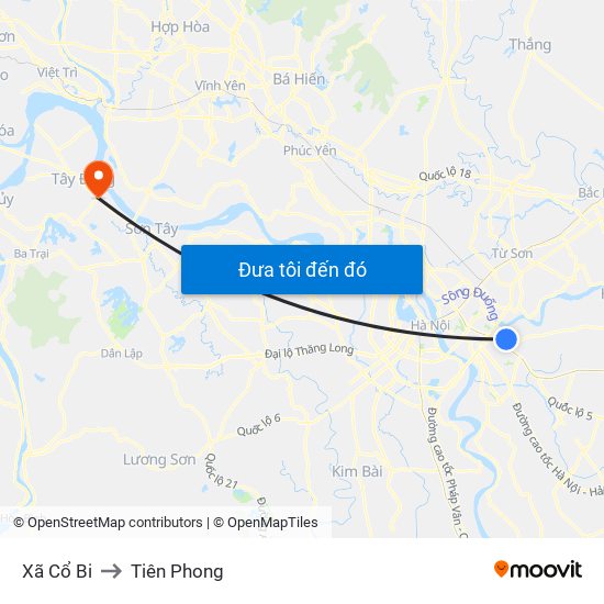 Xã Cổ Bi to Tiên Phong map