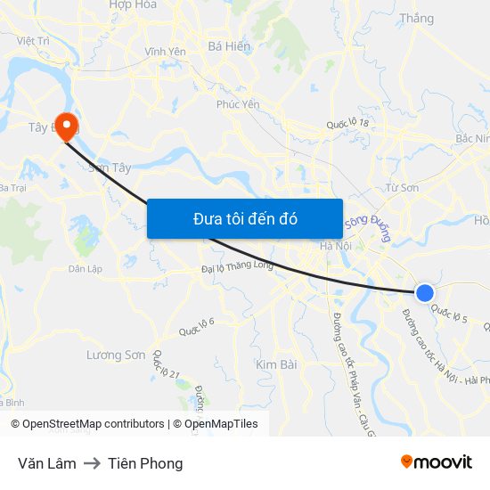 Văn Lâm to Tiên Phong map