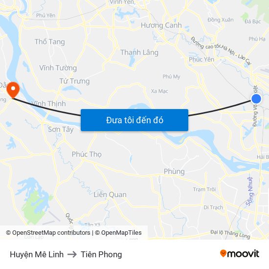 Huyện Mê Linh to Tiên Phong map