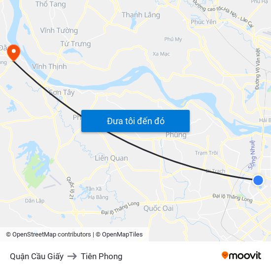 Quận Cầu Giấy to Tiên Phong map