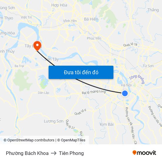 Phường Bách Khoa to Tiên Phong map