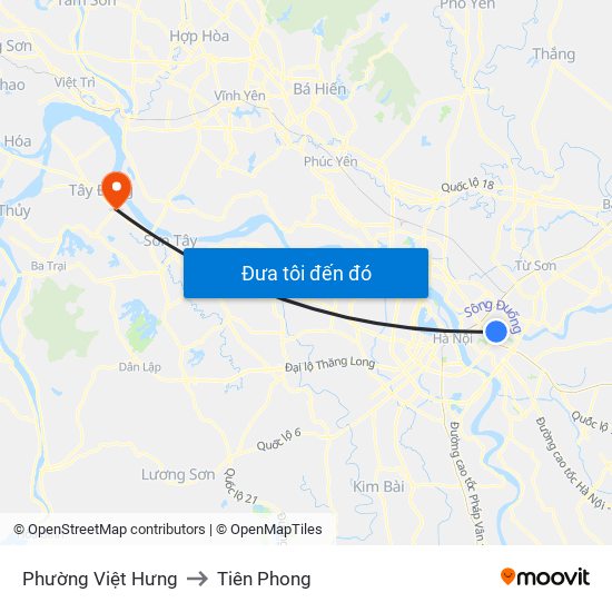 Phường Việt Hưng to Tiên Phong map