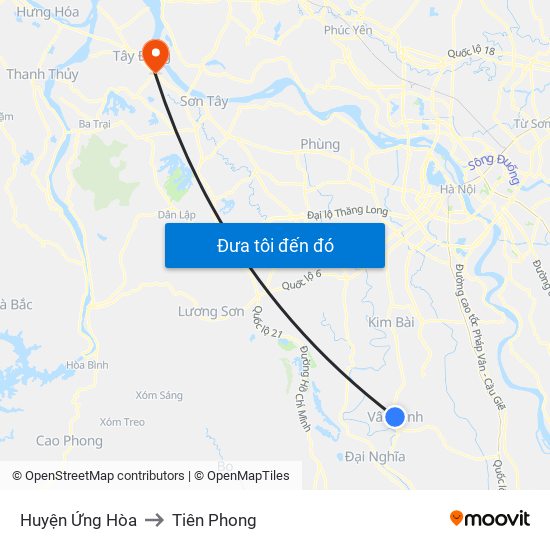 Huyện Ứng Hòa to Tiên Phong map