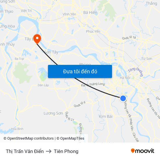 Thị Trấn Văn Điển to Tiên Phong map