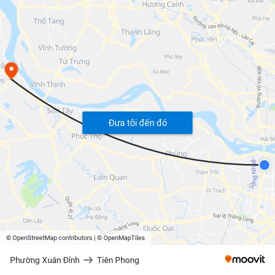 Phường Xuân Đỉnh to Tiên Phong map