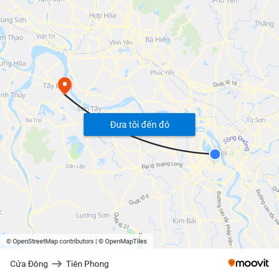 Cửa Đông to Tiên Phong map