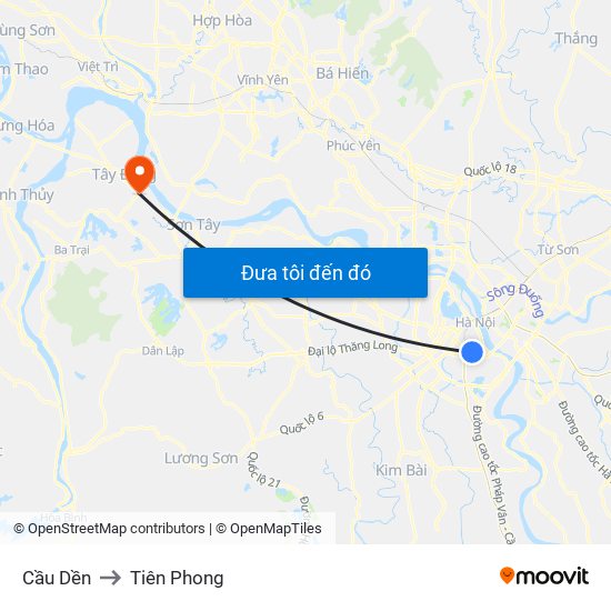 Cầu Dền to Tiên Phong map