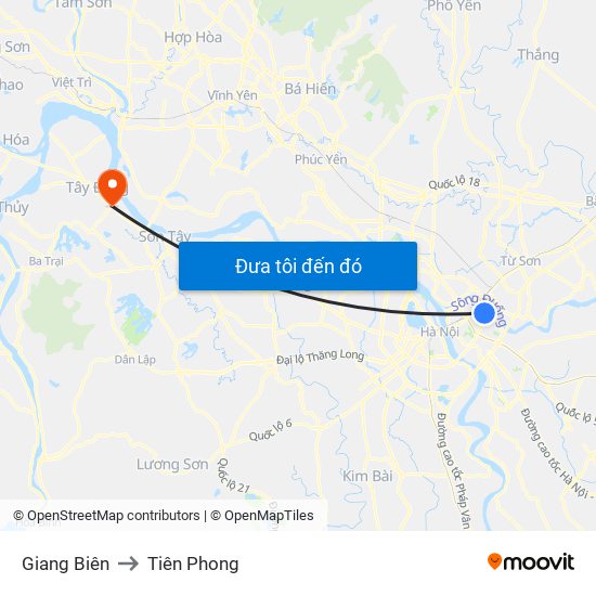 Giang Biên to Tiên Phong map