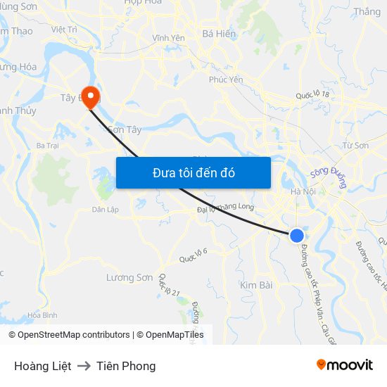 Hoàng Liệt to Tiên Phong map