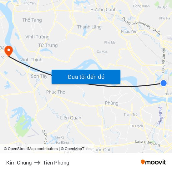 Kim Chung to Tiên Phong map
