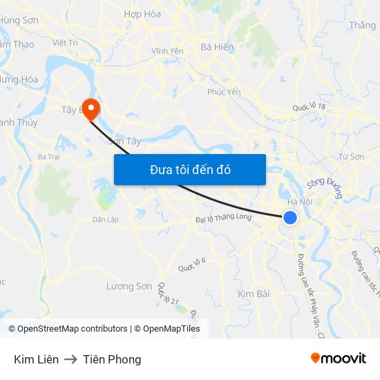 Kim Liên to Tiên Phong map