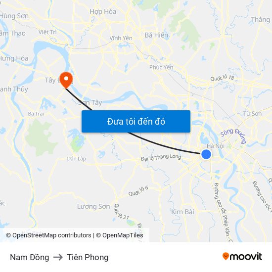 Nam Đồng to Tiên Phong map