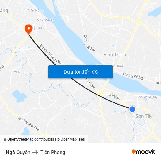 Ngô Quyền to Tiên Phong map