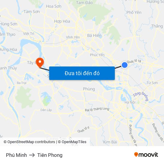 Phú Minh to Tiên Phong map