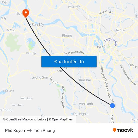 Phú Xuyên to Tiên Phong map