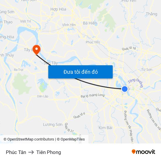 Phúc Tân to Tiên Phong map