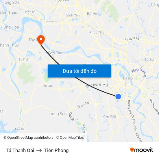 Tả Thanh Oai to Tiên Phong map